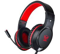 Gaming Headset for Nintendo Switch, Xbox One, PS4, PS5, Bass Surround and Noise Cancelling with Flexible Mic, 3.5mm Wired Adjustable Over-Ear Headphones for Laptop PC iPad Smartphones (Red-Black)