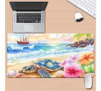 Gaming Mouse Mat Beach Turtle, Large Mouse Pad 800x300mm Thickness 2MM, Improved Precision and Speed, Non-Slip Base Mousepad with Stitched Edges for Gaming, Office & Home