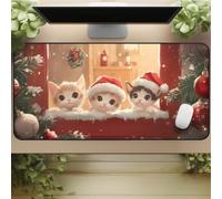 Gaming Mouse Mat Christmas Cat, Large Mouse Pad 600x300mm Thickness 3MM, Improved Precision and Speed, Non-Slip Base Mousepad with Stitched Edges for Gaming, Office & Home