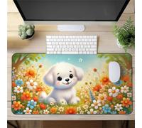Gaming Mouse Mat Flower Dog, Large Mouse Pad 800x300mm Thickness 2MM, Improved Precision and Speed, Non-Slip Base Mousepad with Stitched Edges for Gaming, Office & Home