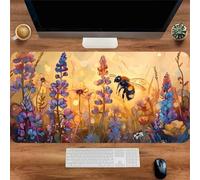 Gaming Mouse Mat Flowers Bees, Large Mouse Pad 1000x500mm Thickness 3MM, Improved Precision and Speed, Non-Slip Base Mousepad with Stitched Edges for Gaming, Office & Home