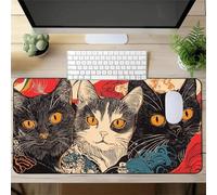 Gaming Mouse Mat Japanese Cat, Large Mouse Pad 800x400mm Thickness 2MM, Improved Precision and Speed, Non-Slip Base Mousepad with Stitched Edges for Gaming, Office & Home
