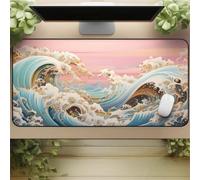Gaming Mouse Mat Pearl Seawaves, Large Mouse Pad 800x300mm Thickness 2MM, Improved Precision and Speed, Non-Slip Base Mousepad with Stitched Edges for Gaming, Office & Home