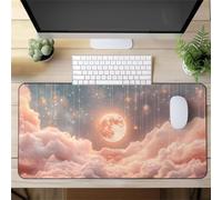 Gaming Mouse Mat Pink Cloud Moon, Large Mouse Pad 1200x600mm Thickness 3MM, Improved Precision and Speed, Non-Slip Base Mousepad with Stitched Edges for Gaming, Office & Home