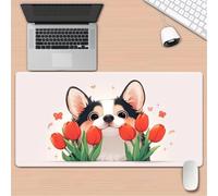 Gaming Mouse Mat Tulip Dog, Large Mouse Pad 900x400mm Thickness 2MM, Improved Precision and Speed, Non-Slip Base Mousepad with Stitched Edges for Gaming, Office & Home