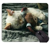 Gaming Mouse Pad Custom, Baby Animal Kitten Pet Sleeping Cute Cat Base de Goma Antideslizante Mousepad