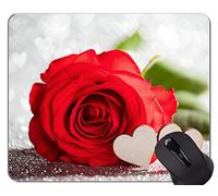 Gaming Mouse Pad Custom, Red rose heart defocused rose flower - Stitched Edges
