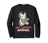Gaming My Spirit Animal Kawaii Cat Ramen, Divertido Gato Gamer Manga Larga