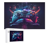 Gaming Neon GameController Puzzle 1000 piezas, puzzle de madera para adultos y niños, rompecabezas imposibles, juego de habilidad para toda la familia (75 x 50 cm)