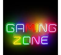 GAMING ZONE - Cartel de neón con luz LED para videojuegos, decoración USB, letra, luz de neón, luz de neón, decoración de pared para sala de juegos, regalo para adolescentes