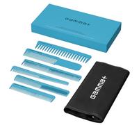 Gamma+ Set de Peines Profesionales para Barbero con Estuche | 6 Herramientas de Peluquería para Corte de Cabello y Barba | Ideal para Clipper, Degradados y Secciones | Kit Barber Profesional (AZUL)
