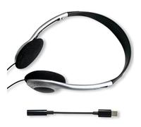 Gammaeon Auriculares retro estables, con cable, diseño vintage plateado, compatible con PC, smartphones y tabletas para la escuela y la biblioteca (plata + adaptador tipo C)