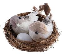 Gammaeon Juego de nidos de pájaros artificiales con huevos y pájaros, nido de fibra natural trenzado a mano con plumas de espuma, decoración DIY para arreglos de plantas, jardín, fotografía de bodas
