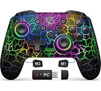Gammeefy Controladores de interruptor, controlador inalámbrico Switch Pro para Nintendo Switch/Lite/OLED, control remoto LED ajustable de 9 colores compatible con Windows PC/Android/iOS con receptor