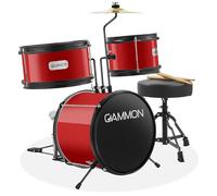 Gammon - Juego de batería junior de 3 piezas con trono - Rojo, kit completo para principiantes con bombo, Toms, platillo, pedal y baquetas