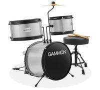 Gammon Percussion Juego de batería junior de 3 piezas con trono, plateado, kit completo para principiantes con bombo, toms, platillo, pedal y baquetas