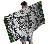 Gamoii Toalla de playa rectangular para hombre y mujer, diseño vikingo, lobo, flores, runas verdes, picnic, playa, secado rápido, multiusos, para natación, color blanco, 150 x 75 cm