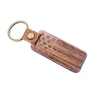 GAMPRO Llavero de madera del coche de la bandera americana, llavero de madera con correa de cuero para hombres y mujeres, Beige, Medium