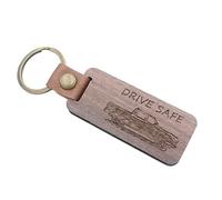 GAMPRO Llavero de madera para coche, Buick, Ford con correa de cuero para regalo para hombres y mujeres, Beige, Medium