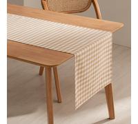 GAMUSI Camino de Mesa Rectangular Antimanchas Impermeable Vichy a Cuadros 45x170 cm Tacto Tela algodón Transpirable y Suave, Color Beige