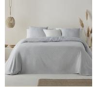 GAMUSI Colcha Cama 105 cm Ligera Entretiempo Primavera Verano Lisa Jacquard algodón Transpirable, 200x270 cm, Color Gris Claro