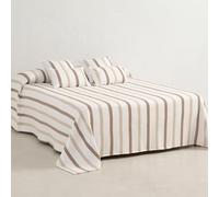 GAMUSI Colcha Cama 135/140 cm - cubrecama 235x270 cm, a Rayas, Ligera, Color Lino