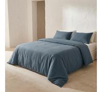 GAMUSI Juego Funda Nórdica Cama 180, Lisa 100% Algodón, Funda Edredón 260x240 cm y 2 Funda Almohada, Transpirable, Suave, Color Azul