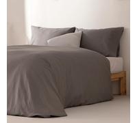 GAMUSI Juego Funda Nórdica Cama 180, Lisa 100% Algodón, Funda Edredón 260x240 cm y 2 Funda Almohada, Transpirable, Suave, Color Gris Oscuro