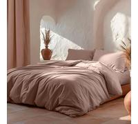 GAMUSI Juego Funda Nórdica Cama 180, Lisa 100% Algodón, Funda Edredón 260x240 cm y 2 Funda Almohada, Transpirable, Suave, Color Rosa empolvado