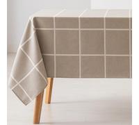 GAMUSI Mantel Antimanchas Mesa Rectangular Cuadros Jacquard Impermeable 140x200 cm, Tacto Tela, Color Beige