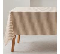 GAMUSI Mantel Antimanchas Rectangular Rayas Finas Beige Impermeable Tacto Tela 100% algodón Lavable Interior y Exterior 140x200 cm