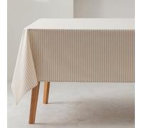 GAMUSI Mantel Antimanchas Rectangular Rayas Finas Gris Claro Impermeable Tacto Tela 100% algodón Lavable Interior y Exterior 140x200 cm