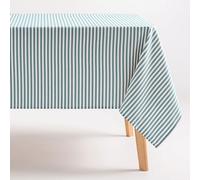 GAMUSI Mantel Antimanchas Rectangular Tela algodón Impermeable Rayas Agua Marina,160x100 cm