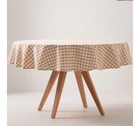 GAMUSI Mantel Antimanchas Redondo Cuadro Vichy, algodón, Tacto Tela, 160x160 cm Color Beige