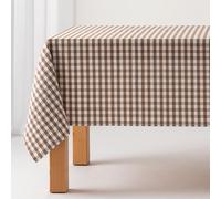 GAMUSI Mantel Antimanchas Tacto Tela Rectangular Cuadro Vichy, algodón Impermeable, 140x100 cm Color Taupe