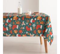 GAMUSI Mantel Navidad Antimanchas 100% algodón Color Verde decoración navideña Mesa Comedor Rectangular 140x100 cm