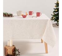 GAMUSI Mantel Navidad Floral Jacquard Hilo Oro Mesa Comedor Rectangular Decoración Navideña 140x200 cm Color Blanco