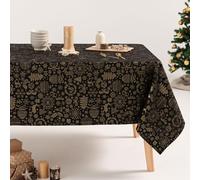 GAMUSI Mantel Navidad Floral Jacquard Hilo Oro Mesa Comedor Rectangular Decoración Navideña 140x350 cm Color Negro