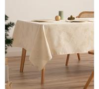 GAMUSI Mantel Navidad Jacquard Hilo Dorado Mesa Comedor Cuadrado Decoración Navideña 140x140 cm Color Crudo