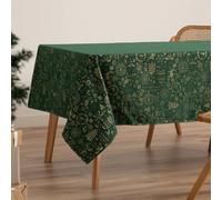 GAMUSI Mantel Navidad Jacquard Hilo Dorado Mesa Comedor Cuadrado decoración navideña 140x350 cm, Color Verde