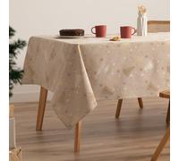 GAMUSI Mantel Navidad Jacquard Hilo Dorado Mesa Comedor Rectangular Decoración Navideña 140x200 cm Color Beige/Oro