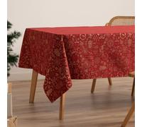 GAMUSI Mantel Navidad Jacquard Hilo Dorado Mesa Comedor Rectangular decoración navideña 140x240 cm, Color Rojo