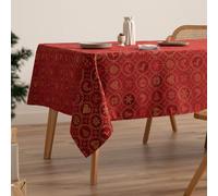 GAMUSI Mantel Navidad Jacquard Hilo Dorado Mesa Comedor Rectangular Decoración Navideña 140x350 cm Color Rojo