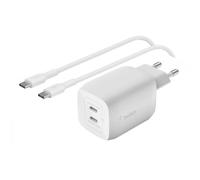 GaN 65W PD y PPS Cargador de red rápido dual USB-C compacto con cable USB-C.