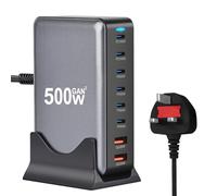 GaN III - Hub de carga USB C de 500 W, 8 puertos USB-C con 6 puertos USB C y 2 puertos USB A, compatible con PD100 W máximo, compatible con MacBook Pro, Steam Deck, iPhone 16/15/14 iPad Series