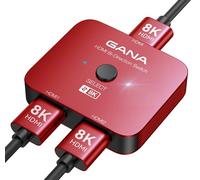 GANA Conmutador/Divisor HDMI 2.1/8K bidireccional 2 in 1, 4K@120Hz, 8K@60Hz, 48Gbps, Carcasa de Aluminio, Compatible con PS5/PS4, Xbox, Roku, Apple TV, Fire Stick