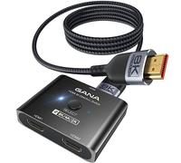 GANA Conmutador HDMI 2.1, divisor bidireccional Ultra HD 8K, 4 K @ 120 Hz, 8 K @ 60 Hz, selector de aluminio para PS5/PS4, Xbox, Roku, TV, Fire Stick (negro). Con cable de 1,2 m
