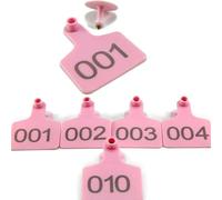 Ganado de ganado Ganado, oveja, cabra-Número de secuencia 001-100/-/901-1000 Manejo de la granja de identificación de animales duraderos (6 colores) rosa 001-100