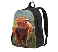 Ganado de las Tierras Altas Marrones,Mochila con bolsillos, mochila informal para el día a día, resistente al agua, ideal para la escuela, viajes