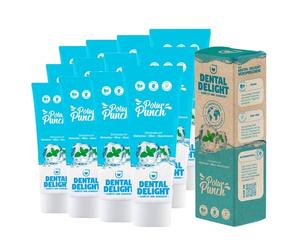 Ganador de la prueba (Stiftung Warentest Cuaderno 10/2020: Note 1,2 MUY BUENO), 12 x pasta de dientes Polar Punch Menta Glaciares de DENTAL DELIGHT, vegano sin microplástico
